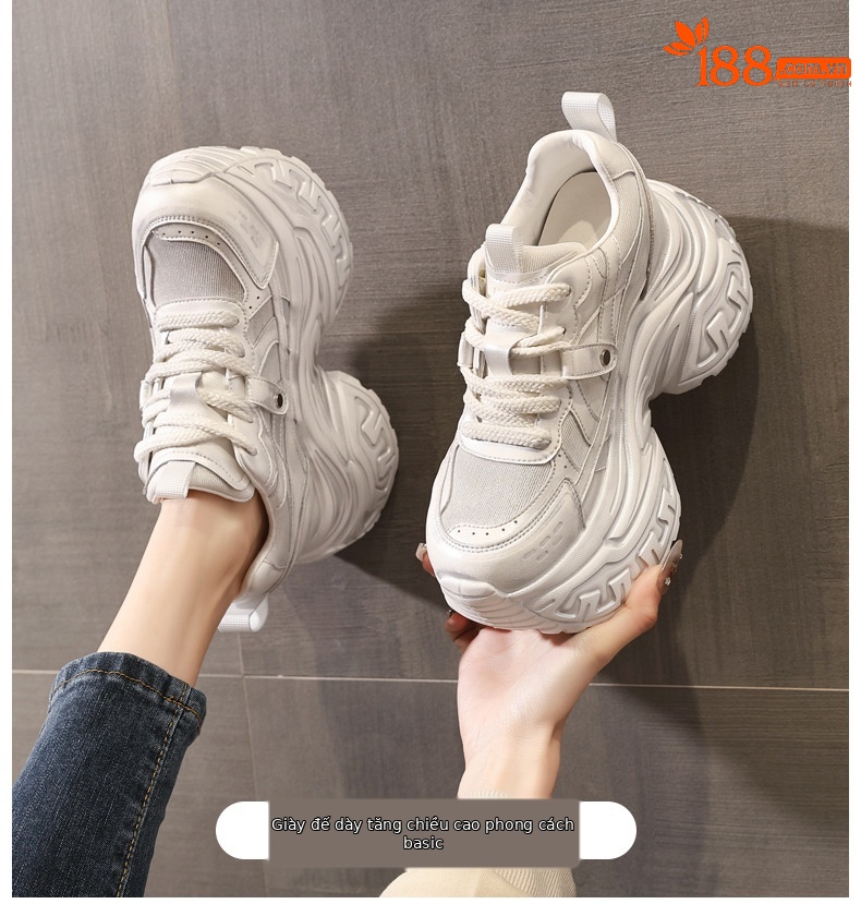Giày sneaker nữ đế dày tăng chiều cao lưới thoáng khí phong cách daddy — Bạc trắng chi tiết 1
