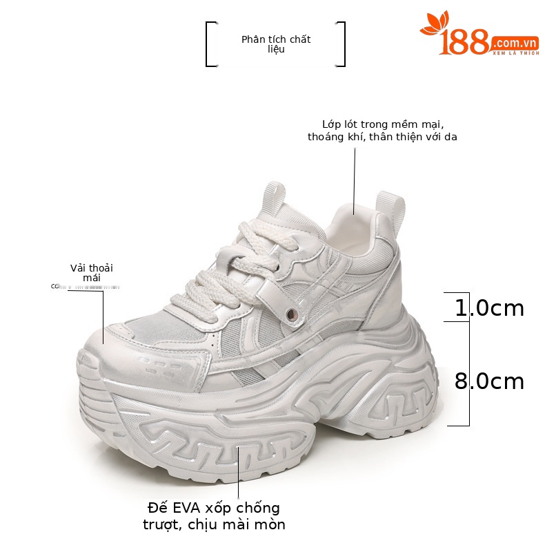 Giày sneaker nữ đế dày tăng chiều cao lưới thoáng khí phong cách daddy — Bạc trắng chi tiết 2