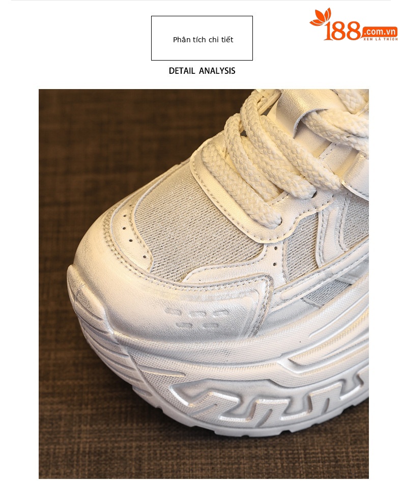 Giày sneaker nữ đế dày tăng chiều cao lưới thoáng khí phong cách daddy — Bạc trắng chi tiết 6