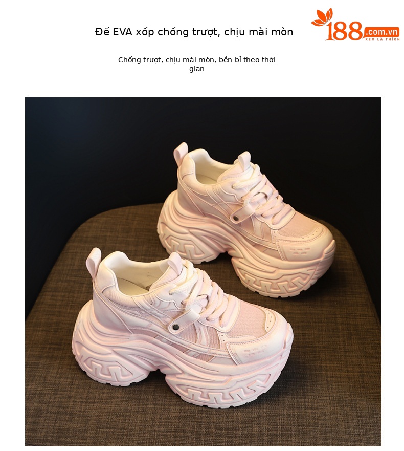 Giày sneaker nữ đế dày tăng chiều cao lưới thoáng khí phong cách daddy — Bạc trắng chi tiết 9