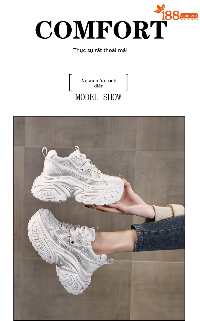 Giày sneaker nữ đế dày tăng chiều cao lưới thoáng khí phong cách daddy — Bạc trắng chi tiết 10