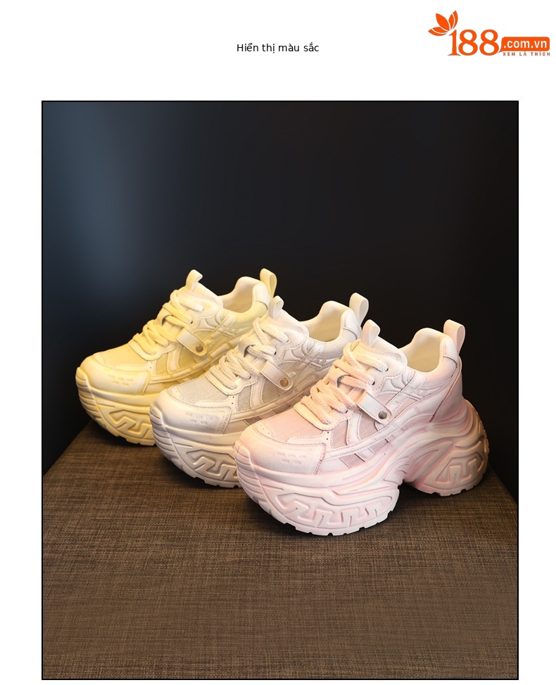 Giày sneaker nữ đế dày tăng chiều cao lưới thoáng khí phong cách daddy — Bạc trắng chi tiết 17