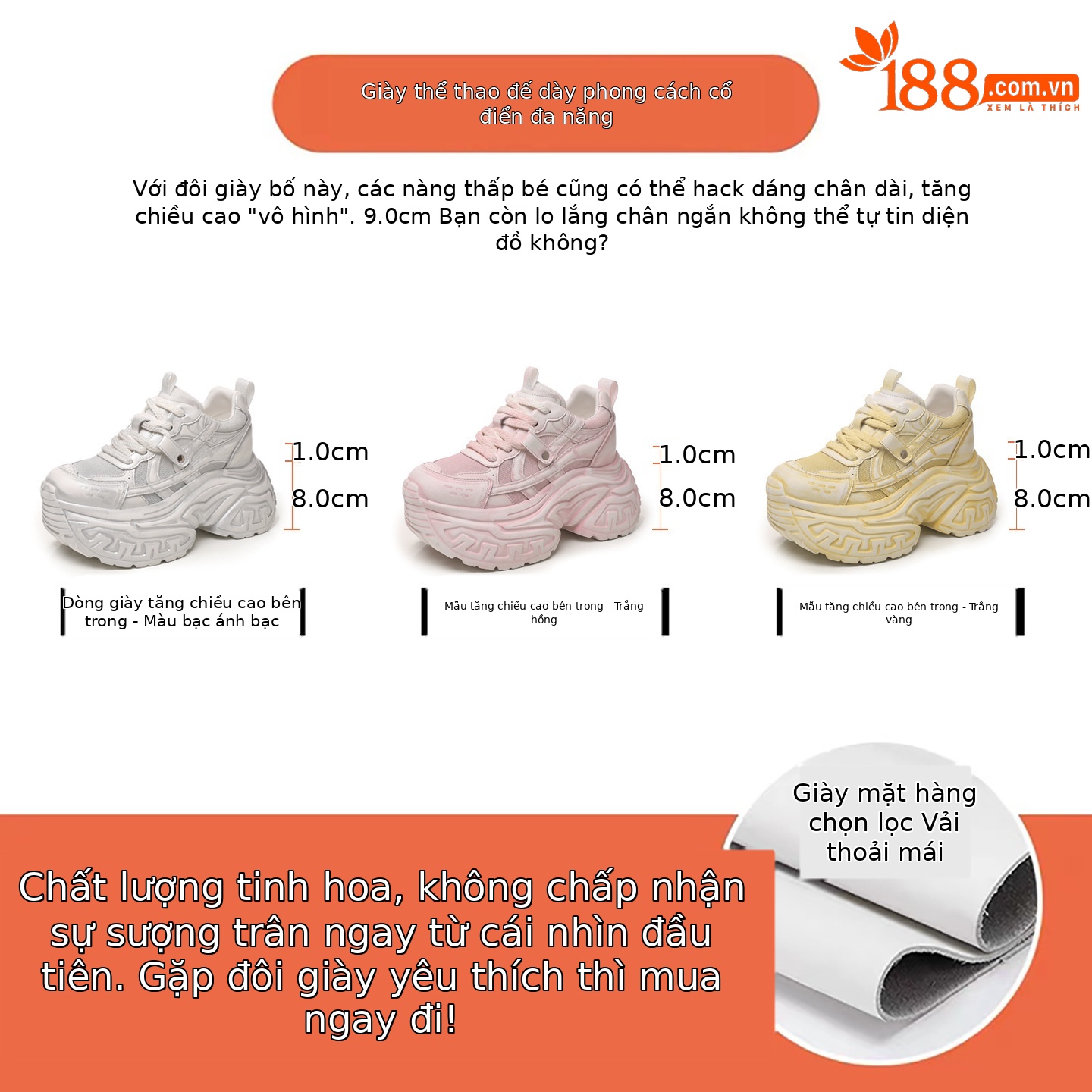 Giày sneaker nữ đế dày tăng chiều cao lưới thoáng khí phong cách daddy — Bạc trắng