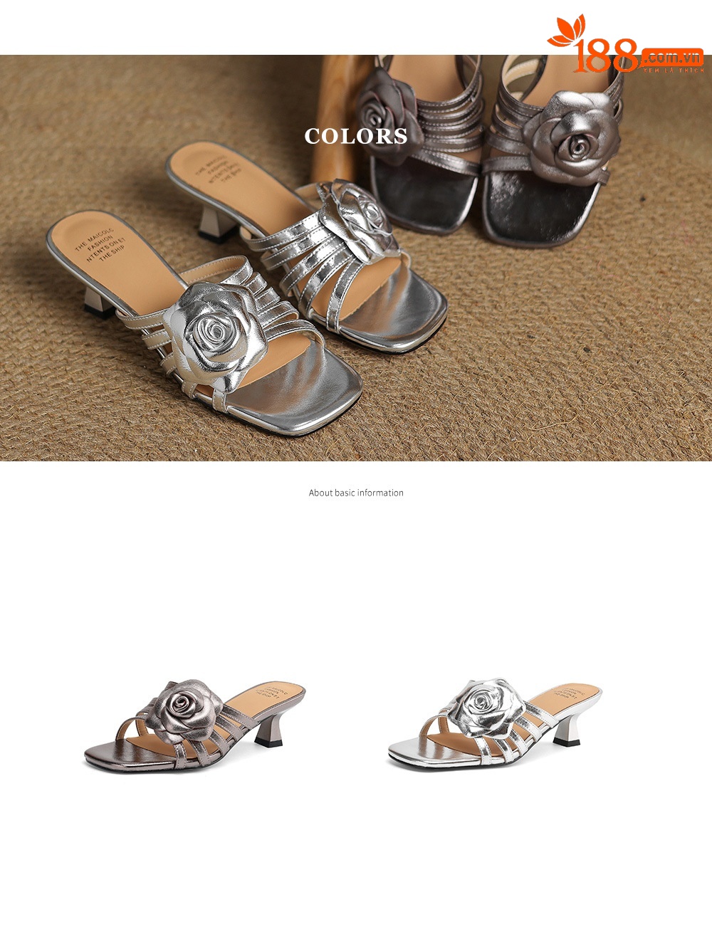 Sandal nữ hở mũi quai chữ nhất gót 5 cm hoa sơn trà thanh lịch — Màu súng chi tiết 6