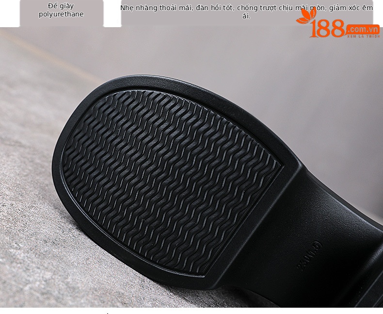 Sandal cao gót nữ da bò thật hở mũi quai ngang gót vuông 9 cm — màu đen chi tiết 7