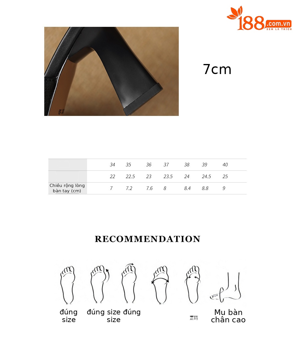 Sandal cao gót nữ quai ngang hở mũi gót 7 cm — đen chi tiết 4