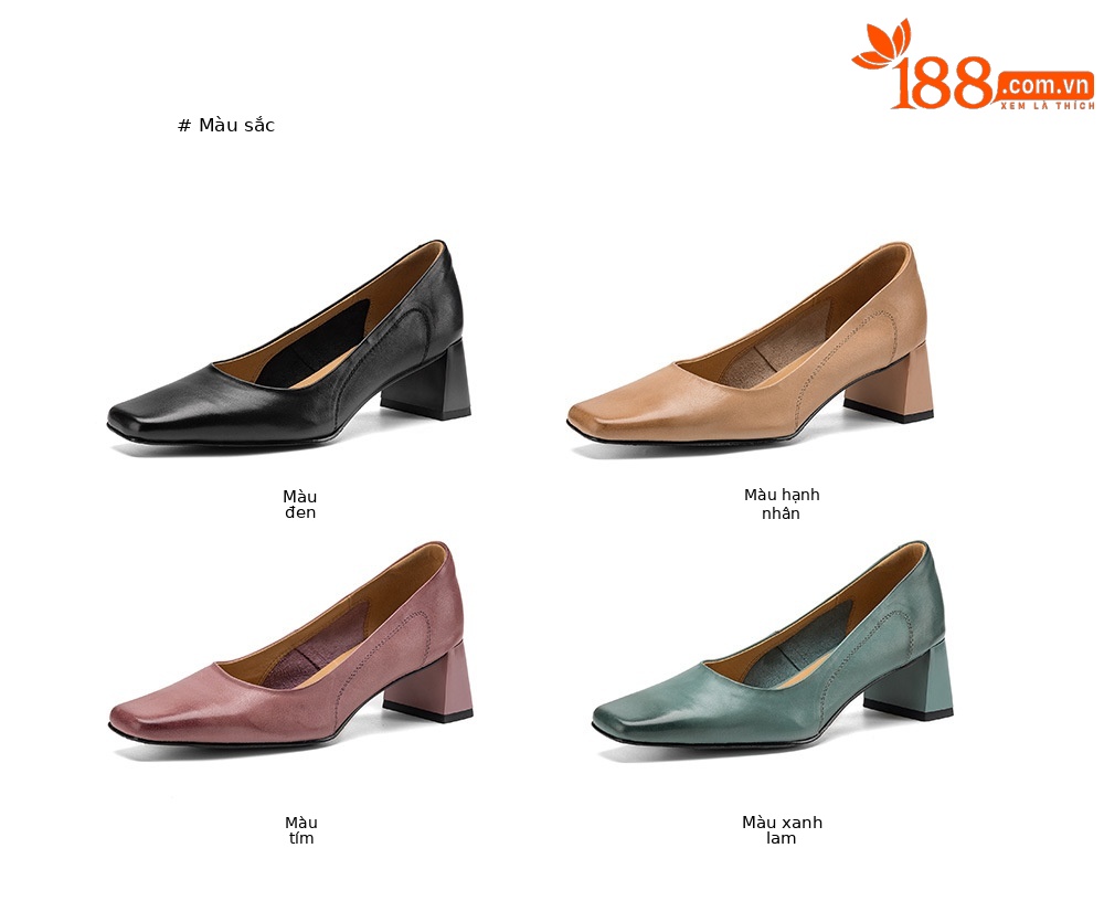 Giày cao gót nữ mũi vuông gót 5 cm da bò thật phong cách Hàn Quốc — đen chi tiết 6