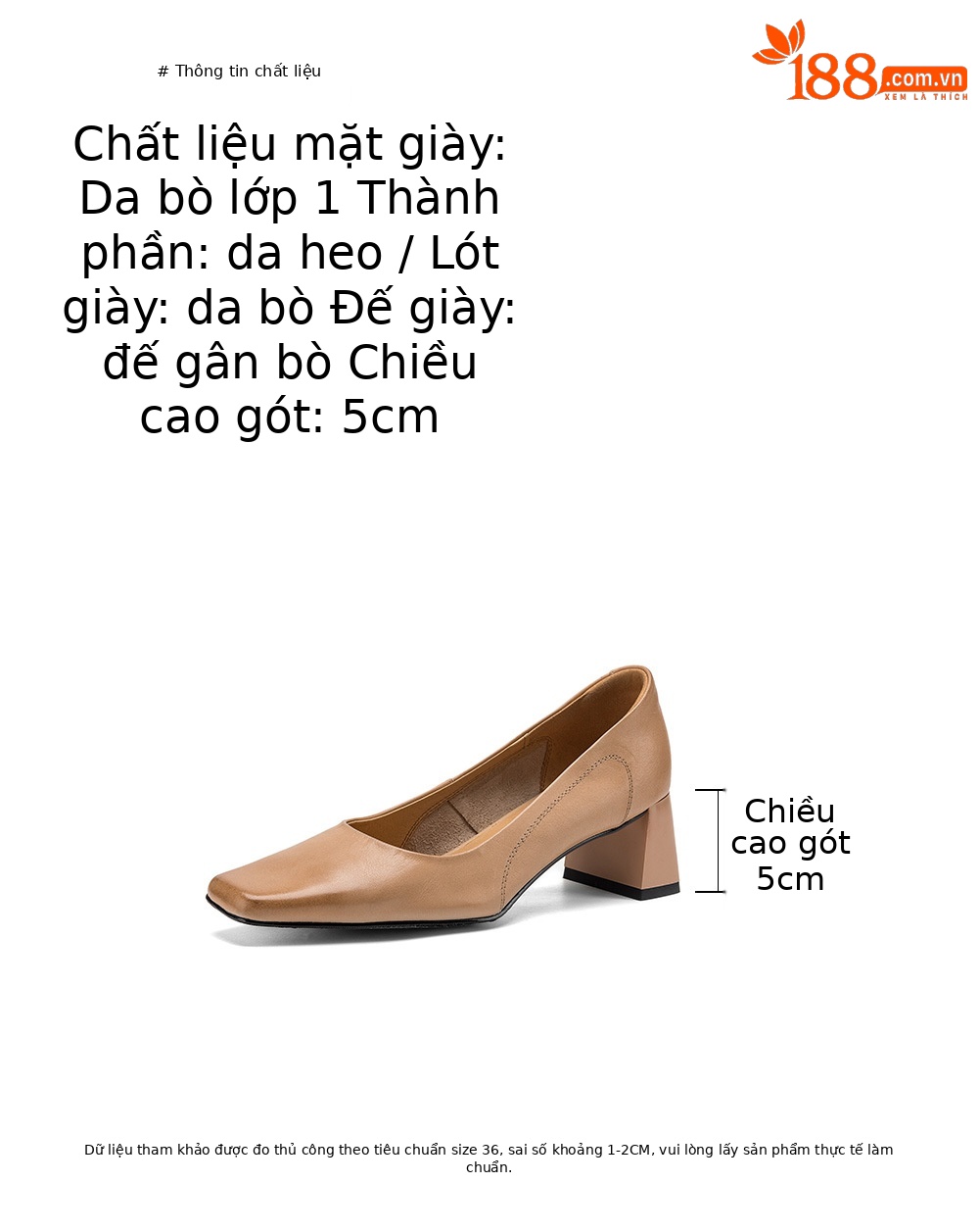 Giày cao gót nữ mũi vuông gót 5 cm da bò thật phong cách Hàn Quốc — đen chi tiết 5