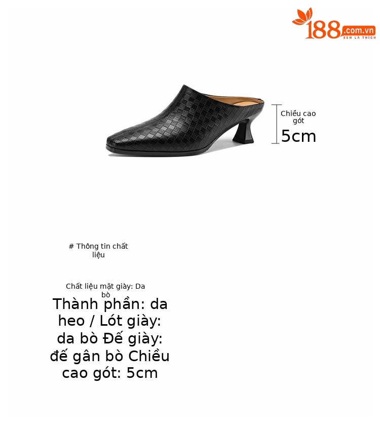 Sandal nữ bít mũi gót thô 5 cm, da bò đơn giản mùa xuân hè — đen chi tiết 4