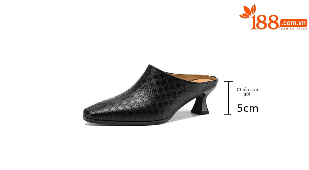 Sandal nữ bít mũi gót thô 5 cm, da bò đơn giản mùa xuân hè — đen chi tiết 5