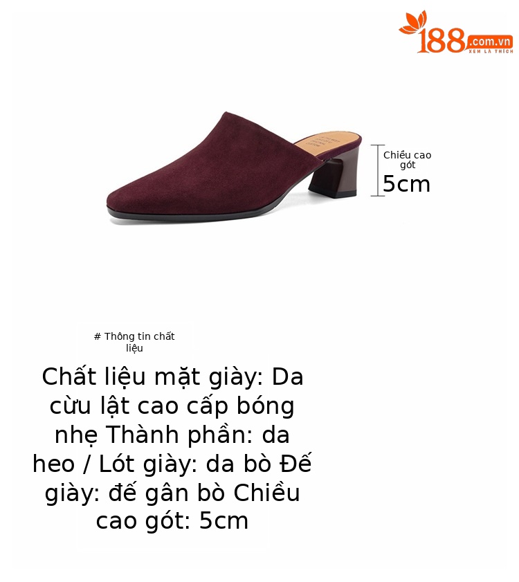 Sandal cao gót nữ mũi vuông da lộn, gót 7 cm, kiểu dáng nửa kéo — đen chi tiết 4