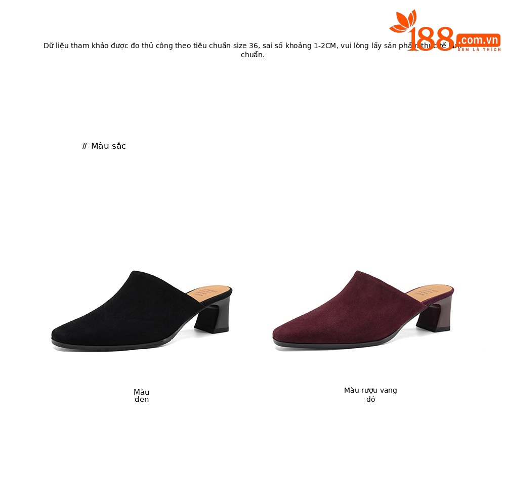 Sandal cao gót nữ mũi vuông da lộn, gót 7 cm, kiểu dáng nửa kéo — đen chi tiết 5