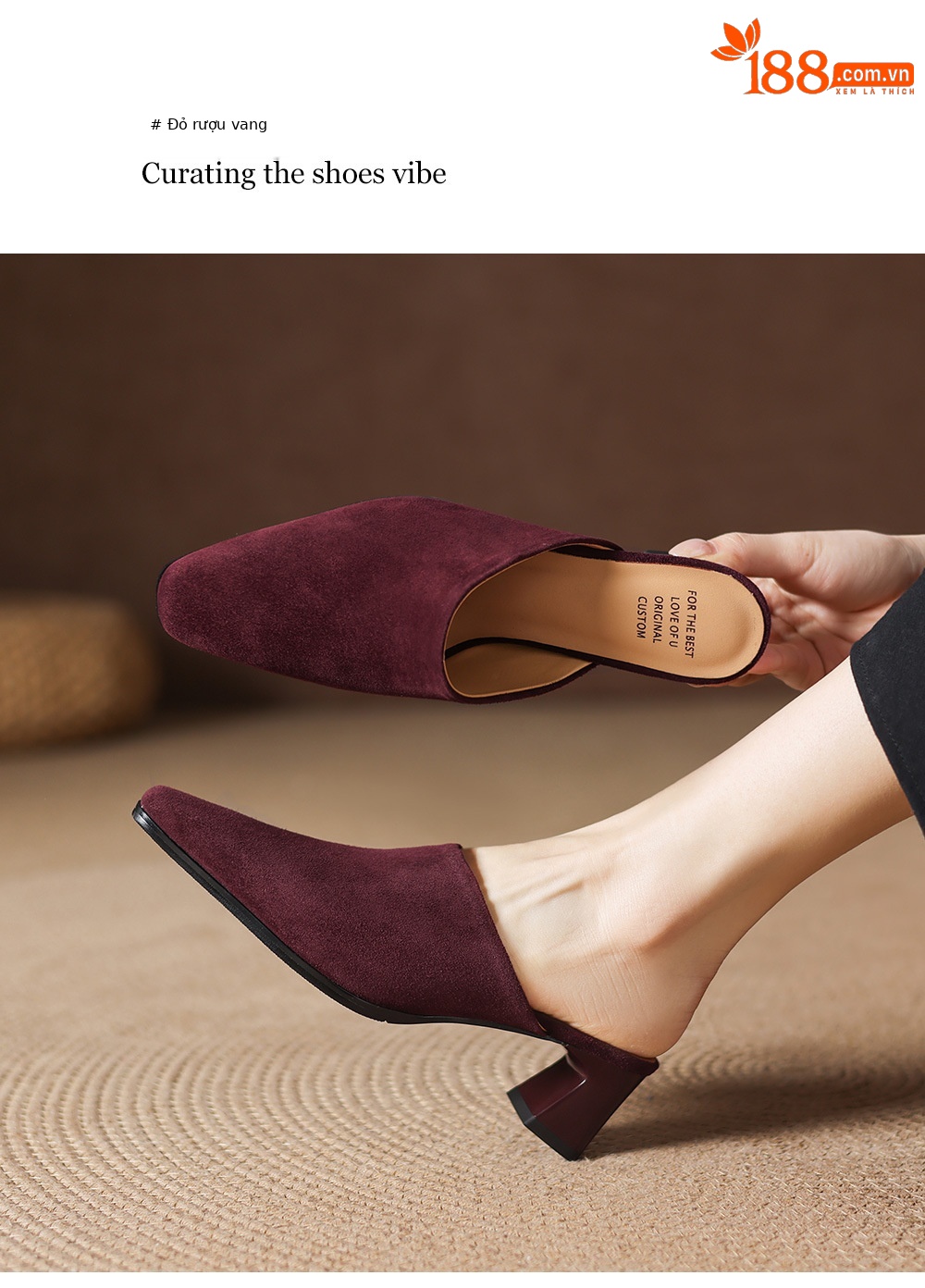Sandal cao gót nữ mũi vuông da lộn, gót 7 cm, kiểu dáng nửa kéo — đen chi tiết 6