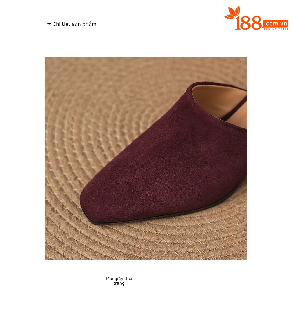 Sandal cao gót nữ mũi vuông da lộn, gót 7 cm, kiểu dáng nửa kéo — đen chi tiết 10