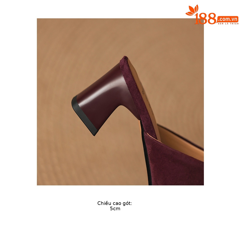 Sandal cao gót nữ mũi vuông da lộn, gót 7 cm, kiểu dáng nửa kéo — đen chi tiết 11