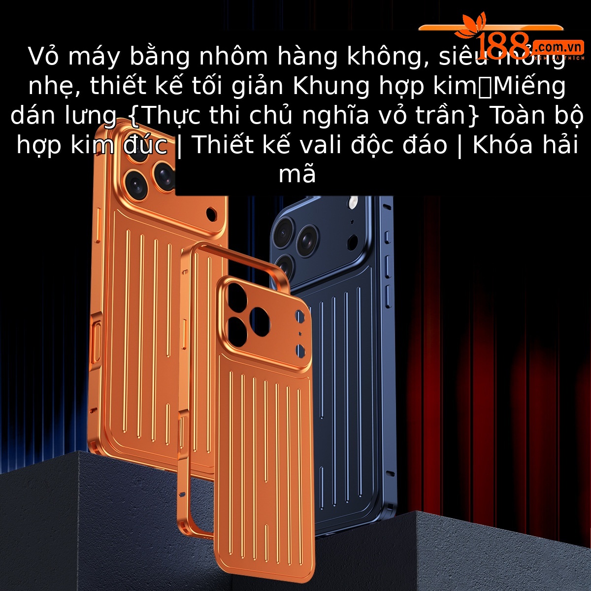 Ốp lưng điện thoại kim loại mờ chống sốc dạng vali cho iPhone 17 Pro Max / 16 Pro Max — Đen, Bạc, Cam, Xanh Titan