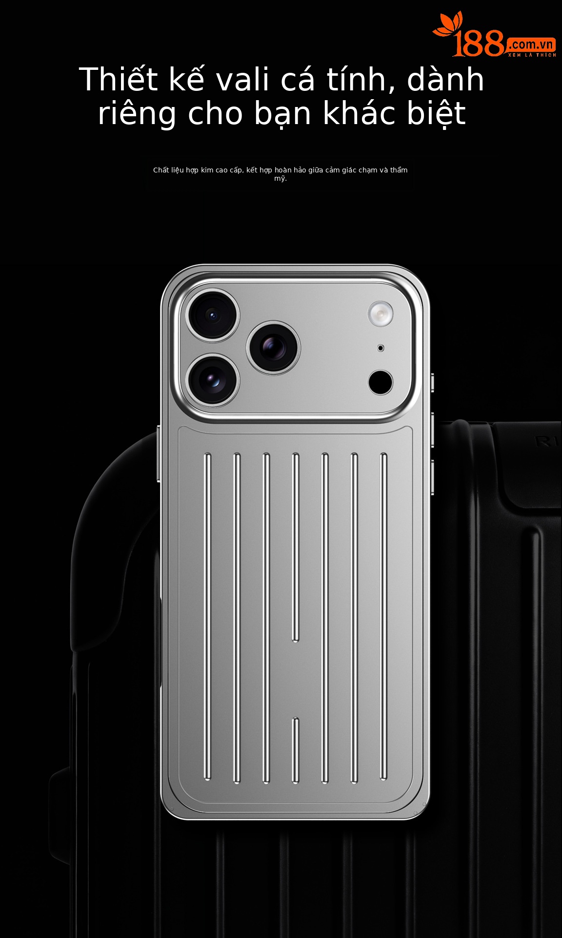 Ốp lưng điện thoại kim loại mờ chống sốc dạng vali cho iPhone 17 Pro Max / 16 Pro Max — Đen, Bạc, Cam, Xanh Titan chi tiết 3