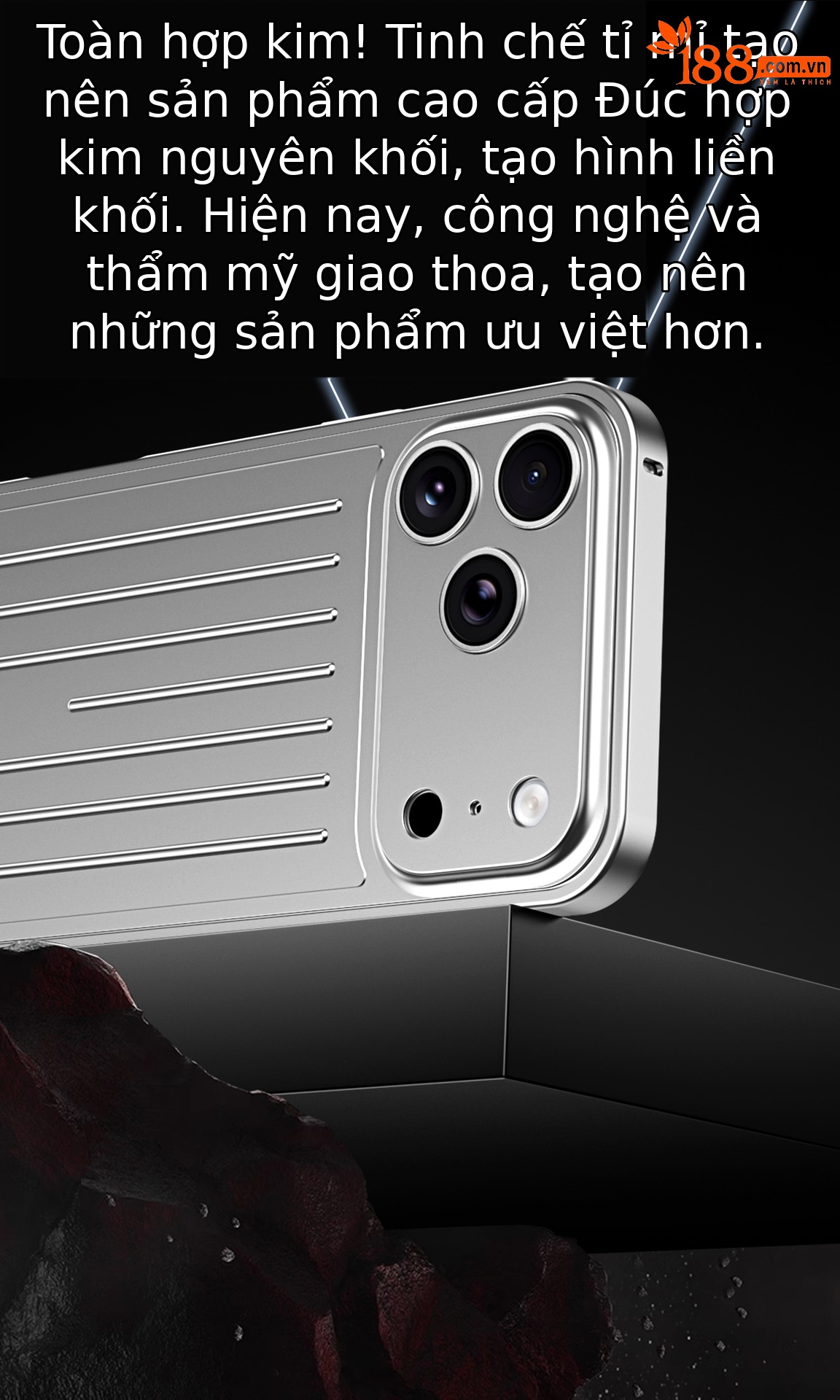 Ốp lưng điện thoại kim loại mờ chống sốc dạng vali cho iPhone 17 Pro Max / 16 Pro Max — Đen, Bạc, Cam, Xanh Titan chi tiết 5