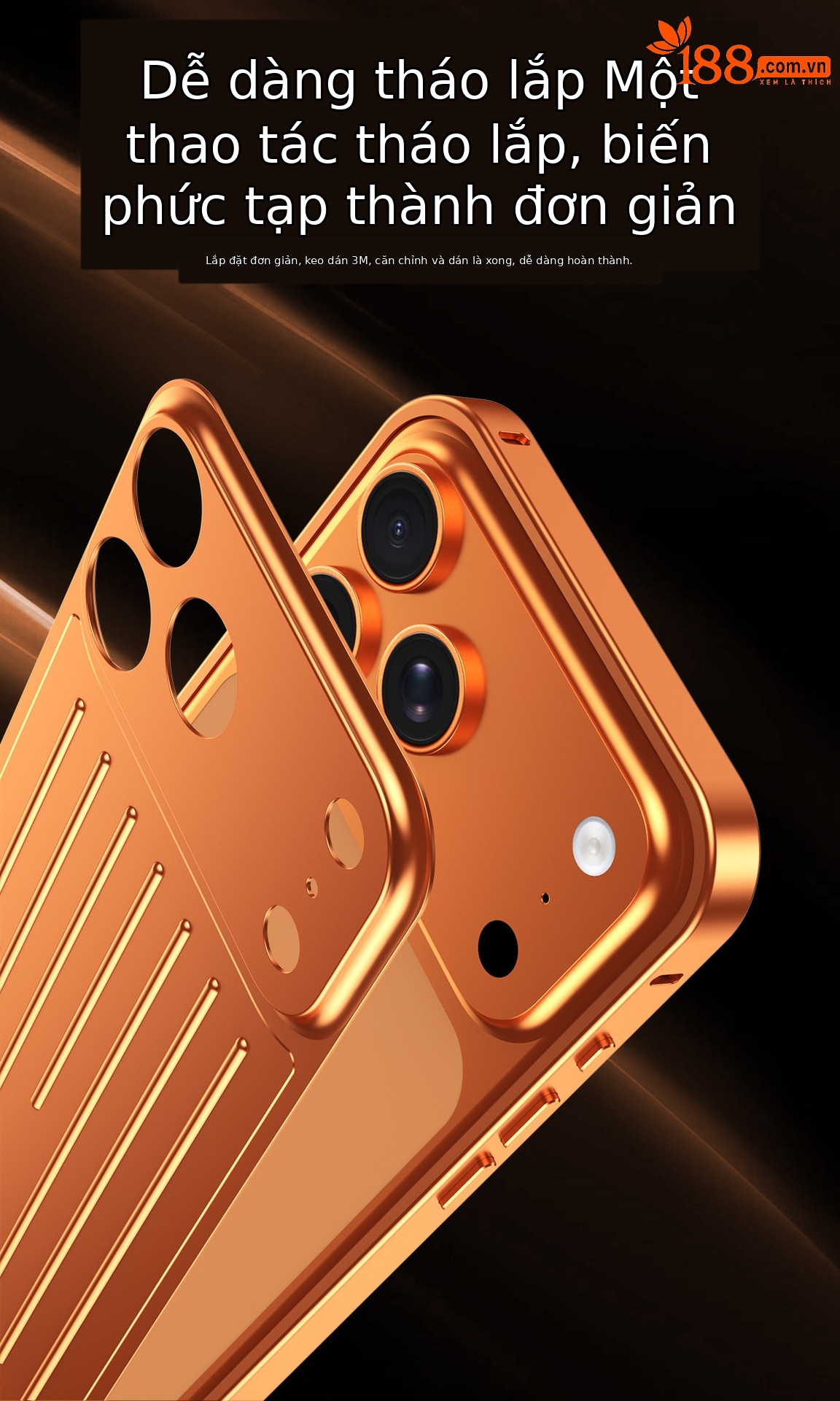 Ốp lưng điện thoại kim loại mờ chống sốc dạng vali cho iPhone 17 Pro Max / 16 Pro Max — Đen, Bạc, Cam, Xanh Titan chi tiết 7