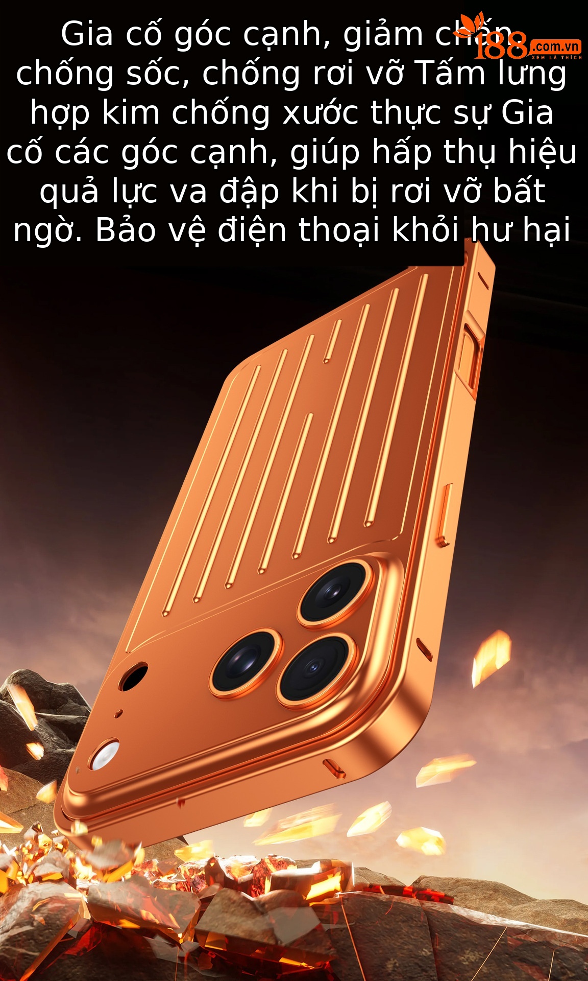 Ốp lưng điện thoại kim loại mờ chống sốc dạng vali cho iPhone 17 Pro Max / 16 Pro Max — Đen, Bạc, Cam, Xanh Titan chi tiết 9
