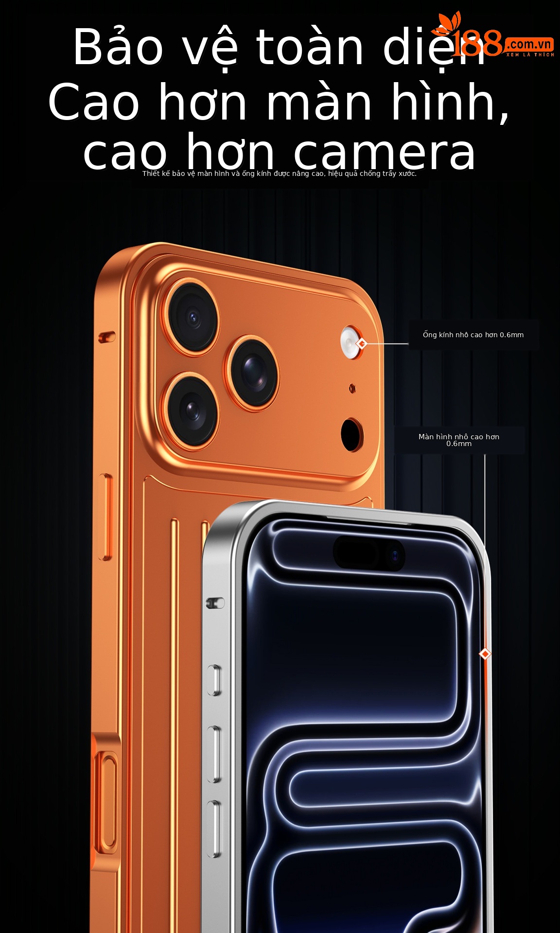 Ốp lưng điện thoại kim loại mờ chống sốc dạng vali cho iPhone 17 Pro Max / 16 Pro Max — Đen, Bạc, Cam, Xanh Titan chi tiết 4