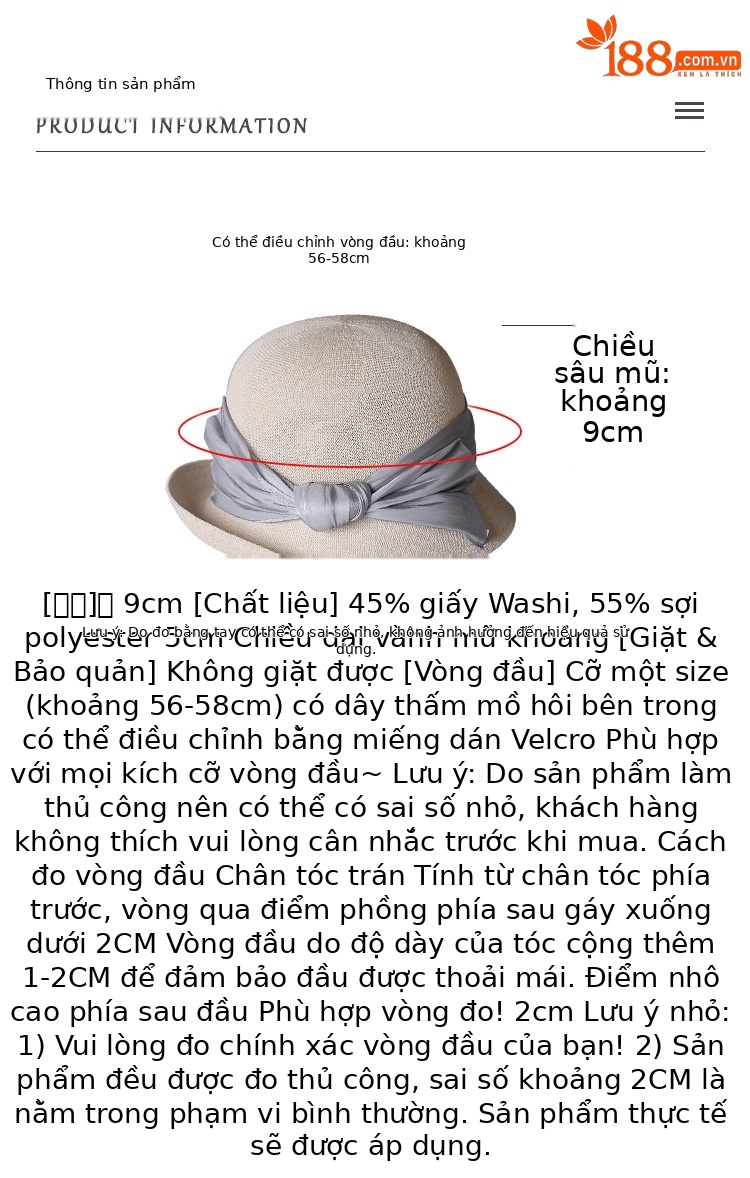 Mũ rộng vành nữ chống nắng họa tiết nơ bướm, chất liệu lụa phối sợi gai, vành cuộn nhẹ — màu be chi tiết 2