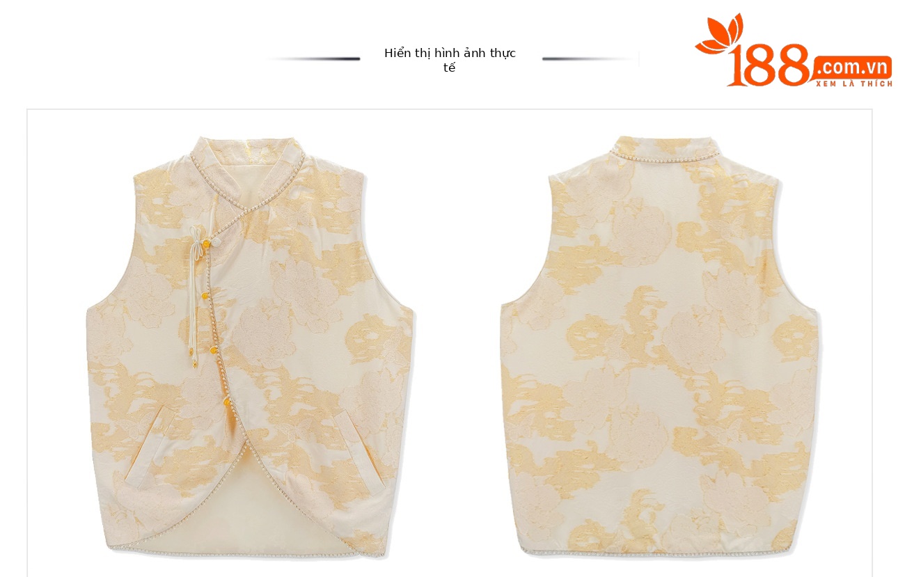 Set áo khoác gile + chân váy/quần dài nữ Tân Trung Hoa họa tiết in hoa vải nhuộm thực vật — Bộ [Áo khoác trắng bạc + Chân váy hồng đào], Bộ [Áo khoác trắng bạc + Quần dài trắng kem], Váy nửa màu hạnh nhân, Vàng trắng chi tiết 15
