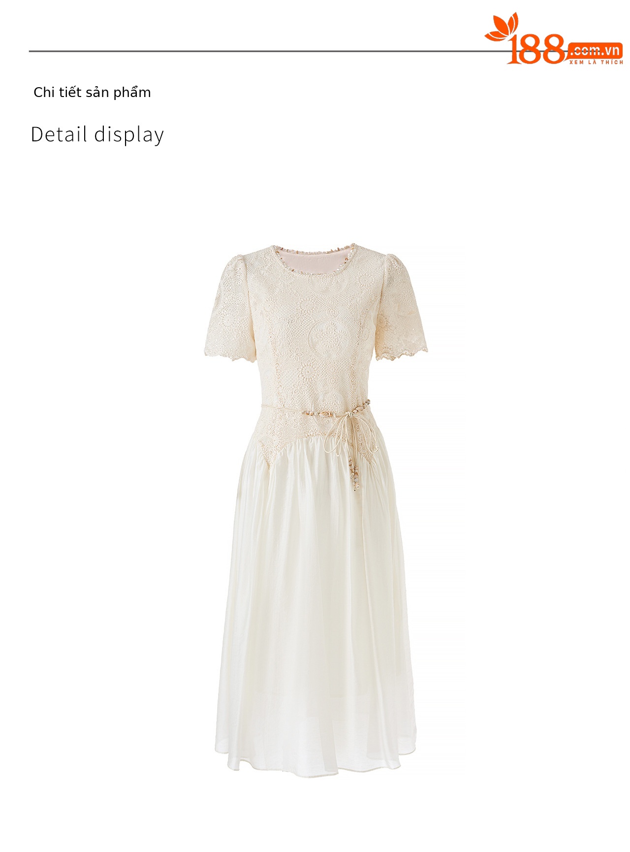 Đầm nữ tay ngắn thêu sequin cotton, thắt lưng eo phong cách Pháp — màu mơ chi tiết 16