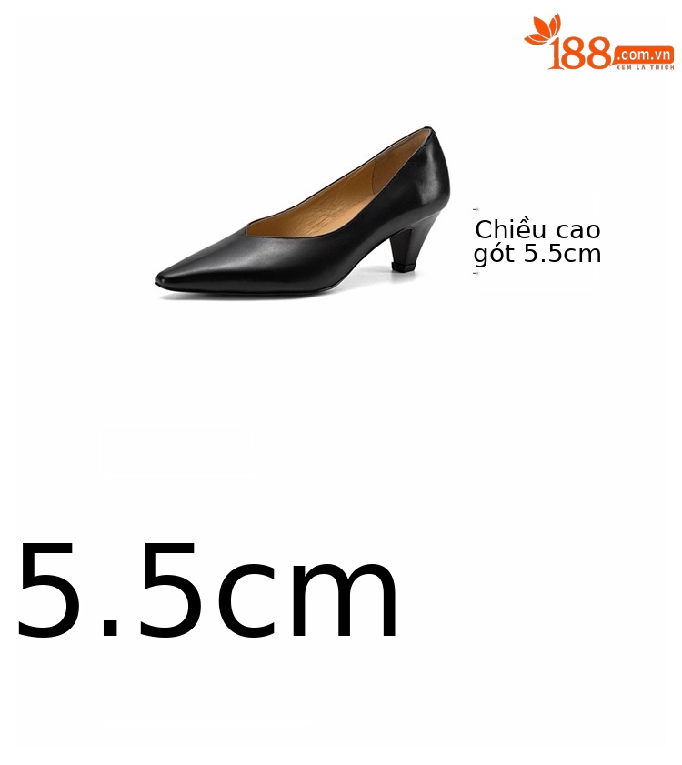 Giày cao gót nữ mũi nhọn da bò, gót 5,5 cm, phong cách Hàn Quốc đơn giản — đen chi tiết 4