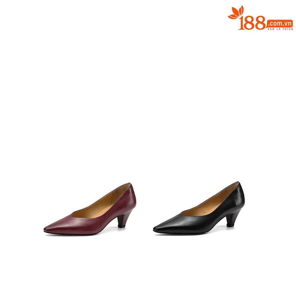 Giày cao gót nữ mũi nhọn da bò, gót 5,5 cm, phong cách Hàn Quốc đơn giản — đen chi tiết 5
