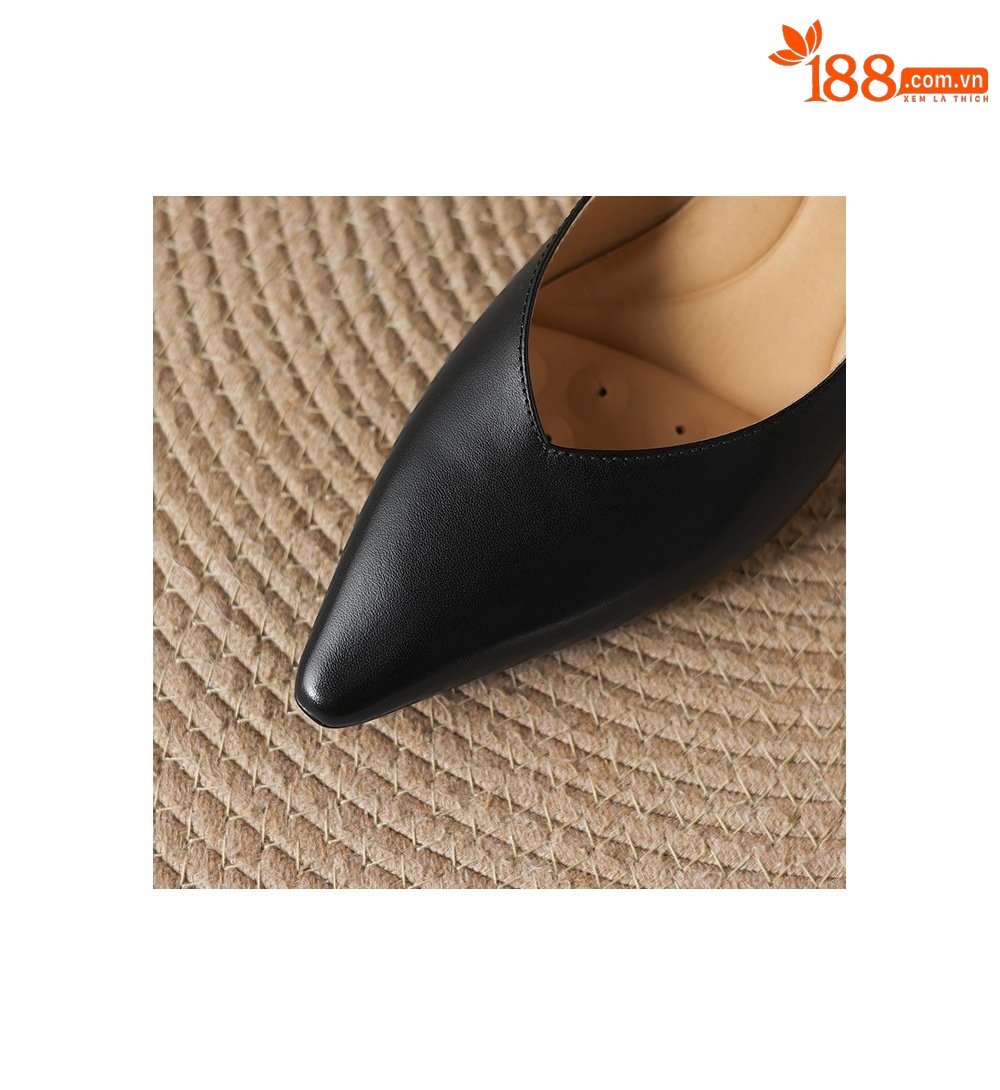 Giày cao gót nữ mũi nhọn da bò, gót 5,5 cm, phong cách Hàn Quốc đơn giản — đen chi tiết 10