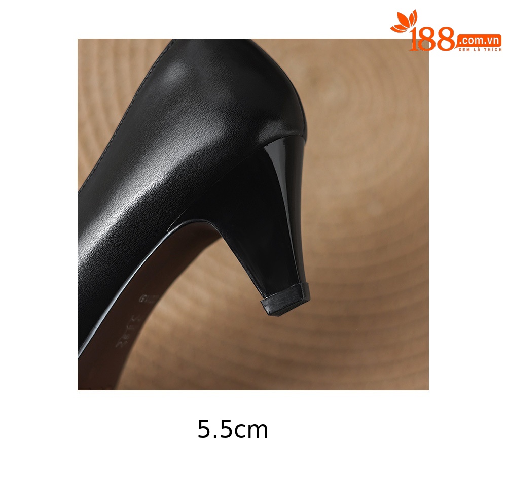 Giày cao gót nữ mũi nhọn da bò, gót 5,5 cm, phong cách Hàn Quốc đơn giản — đen chi tiết 11