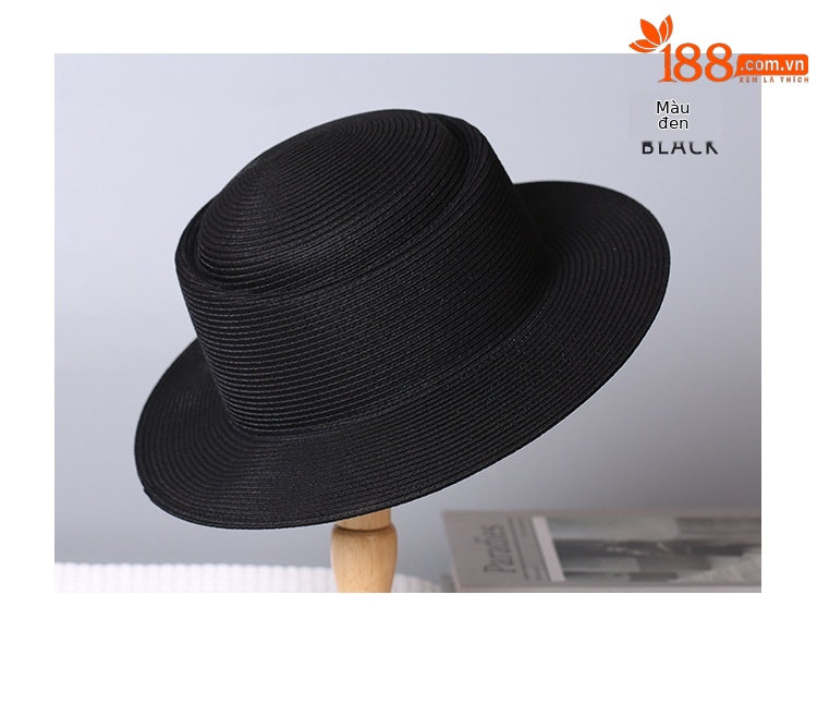 Mũ rơm vành rộng phong cách Pháp Hepburn cho nữ đi biển — màu be chi tiết 9