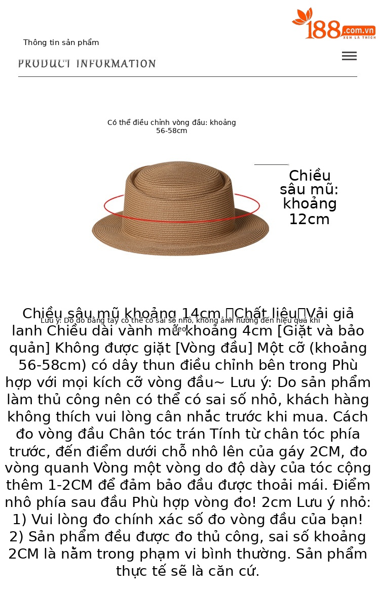 Mũ rơm vành rộng phong cách Pháp Hepburn cho nữ đi biển — màu be chi tiết 2