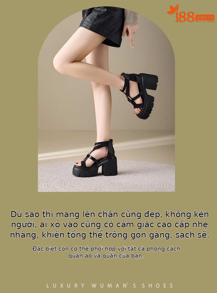 Sandal cao gót nữ đế xuồng gót 12 cm phong cách La Mã hở mũi đính đá — màu đen, màu trắng ngà chi tiết 3