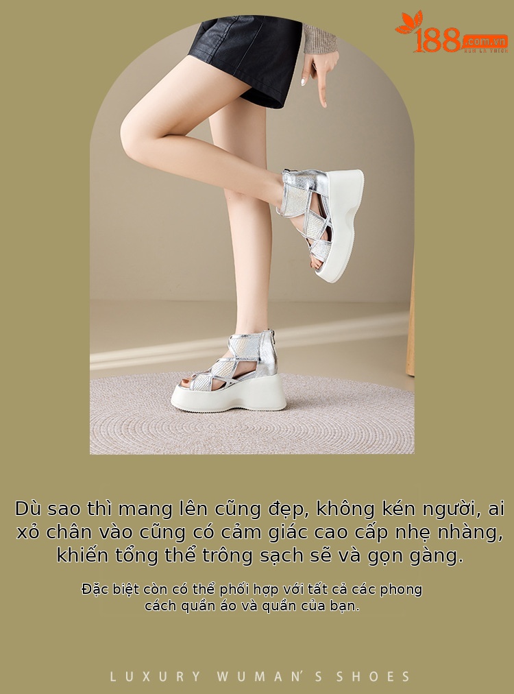 Sandal cao gót nữ quai chéo đế dày platform hở mũi — màu mơ, bạc chi tiết 3