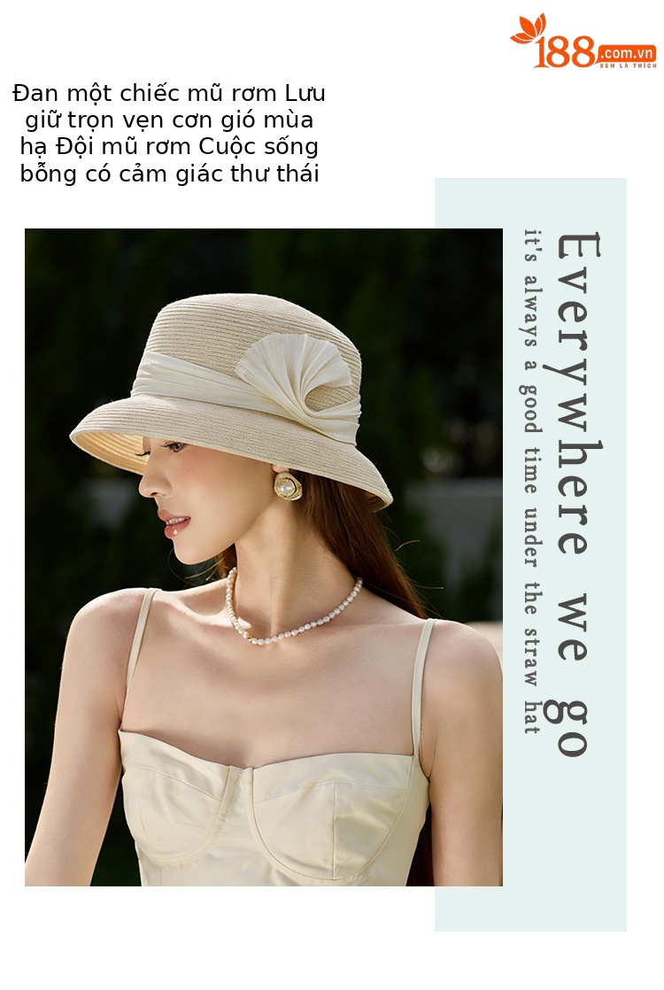 Mũ rơm nữ vành rộng phong cách Pháp cổ điển chống nắng — màu be chi tiết 5
