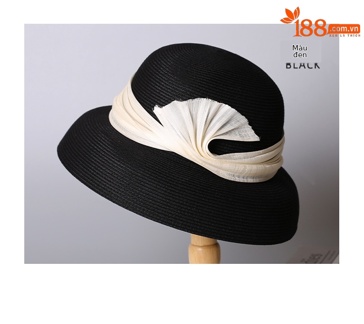 Mũ rơm nữ vành rộng phong cách Pháp cổ điển chống nắng — màu be chi tiết 9