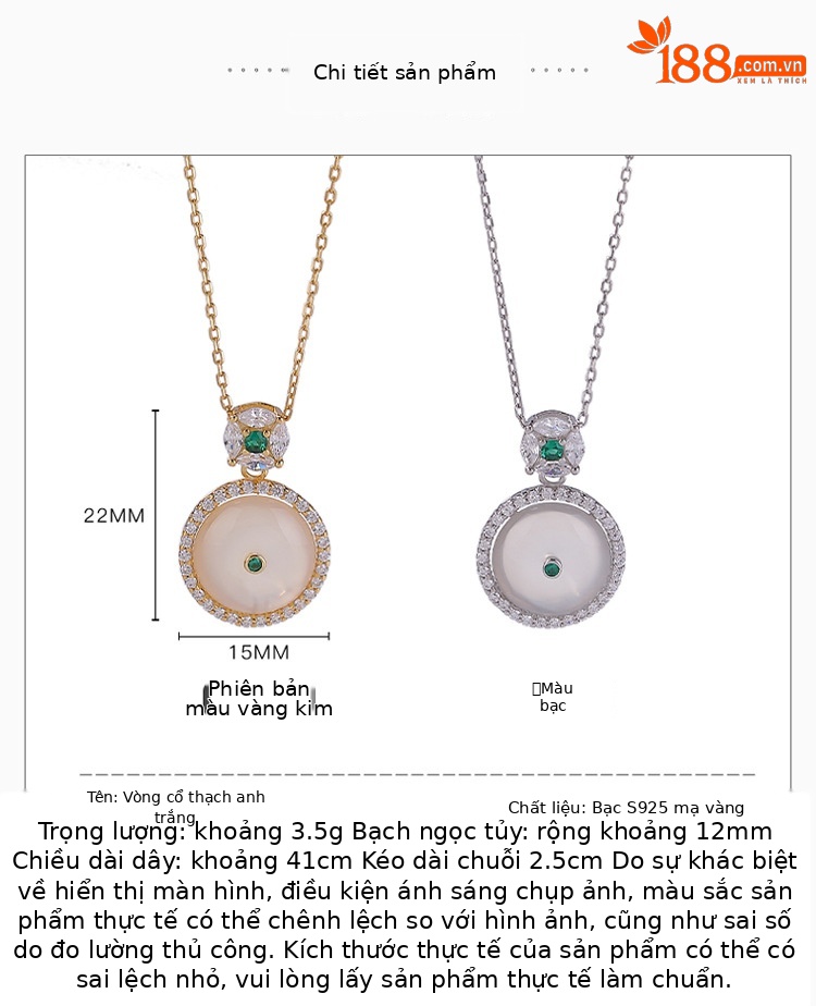 Dây chuyền bạc 925 mặt ngọc tủy hình bình an phong cách Trung Hoa — Dây chuyền bạc - Chain chi tiết 2