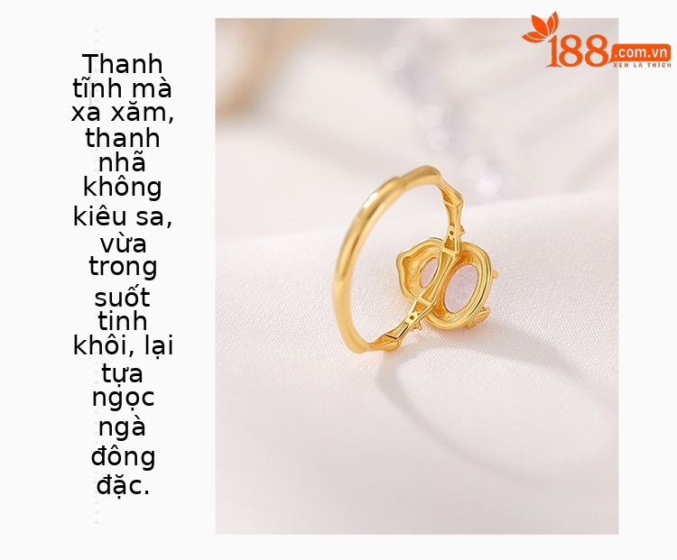 Nhẫn bạc S925 mạ vàng hình quả hồ lô đính đá hoàng thủy tinh phong cách tân trung hoa — Màu hoàng thủy tinh chi tiết 4