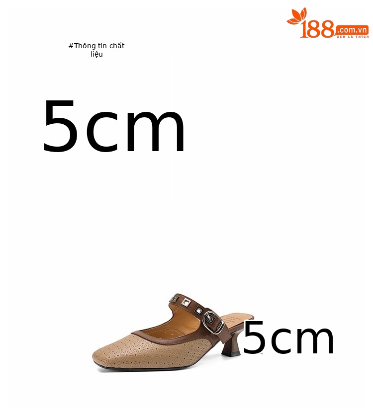 Sandal nữ quai ngang mũi vuông gót 5 cm phối màu — màu trắng ngà chi tiết 3