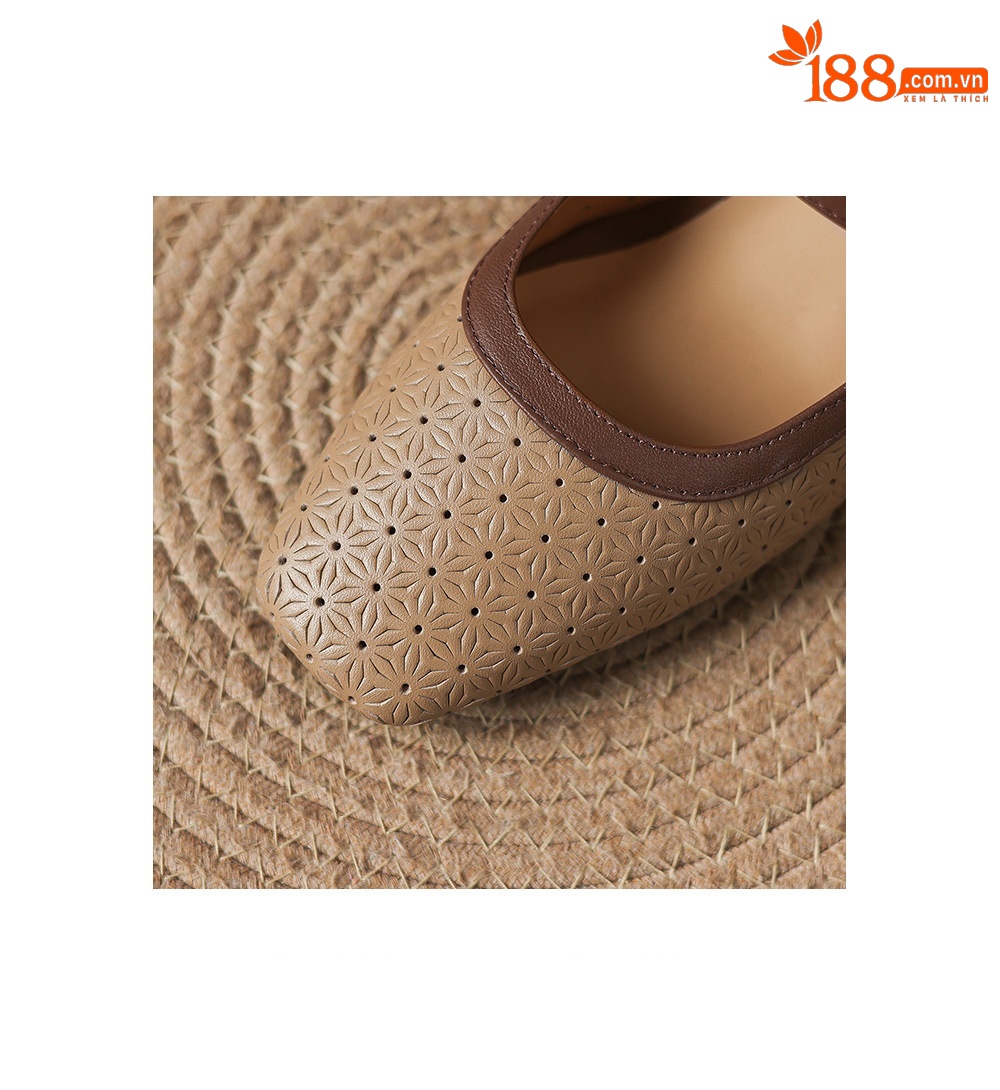 Sandal nữ quai ngang mũi vuông gót 5 cm phối màu — màu trắng ngà chi tiết 9