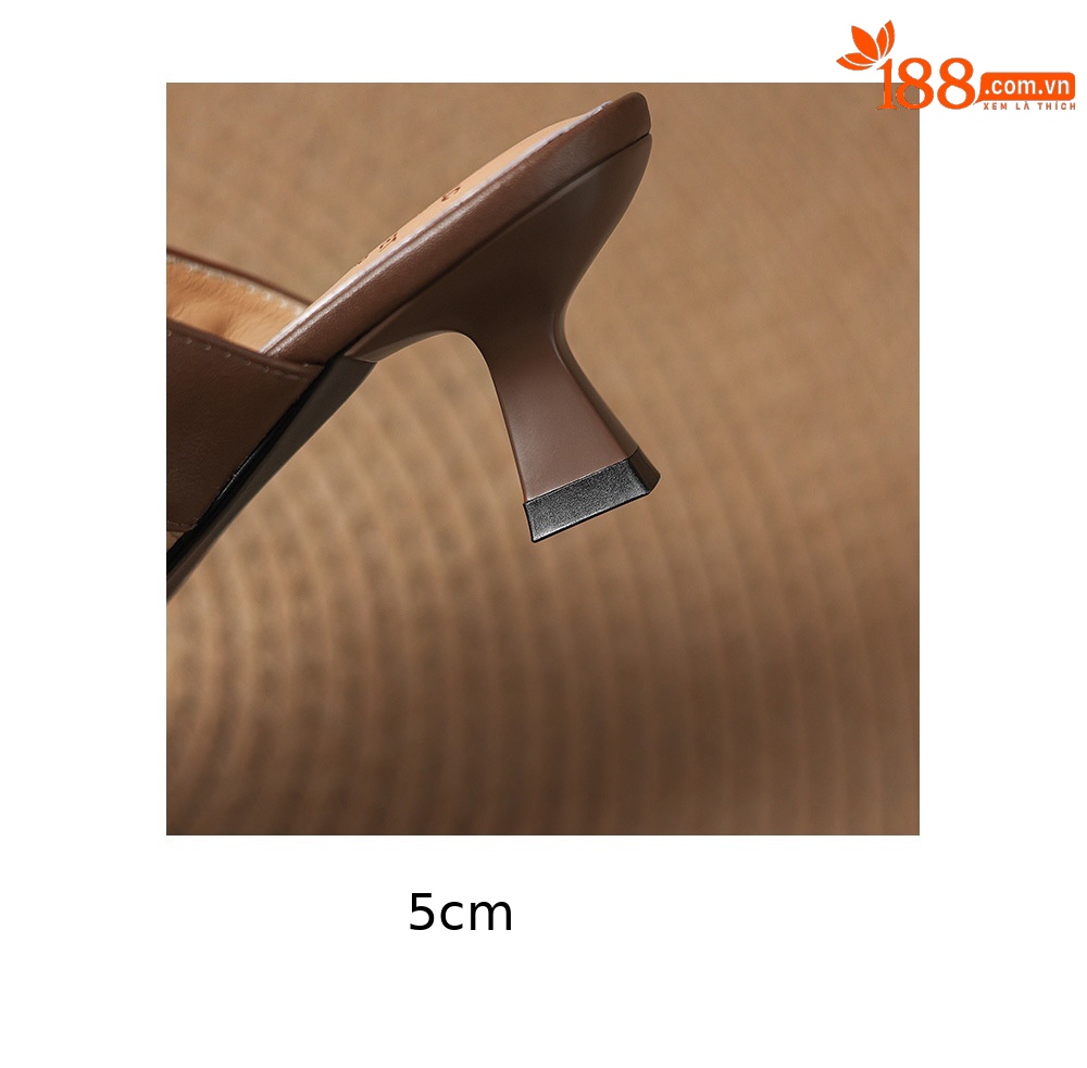 Sandal nữ quai ngang mũi vuông gót 5 cm phối màu — màu trắng ngà chi tiết 10
