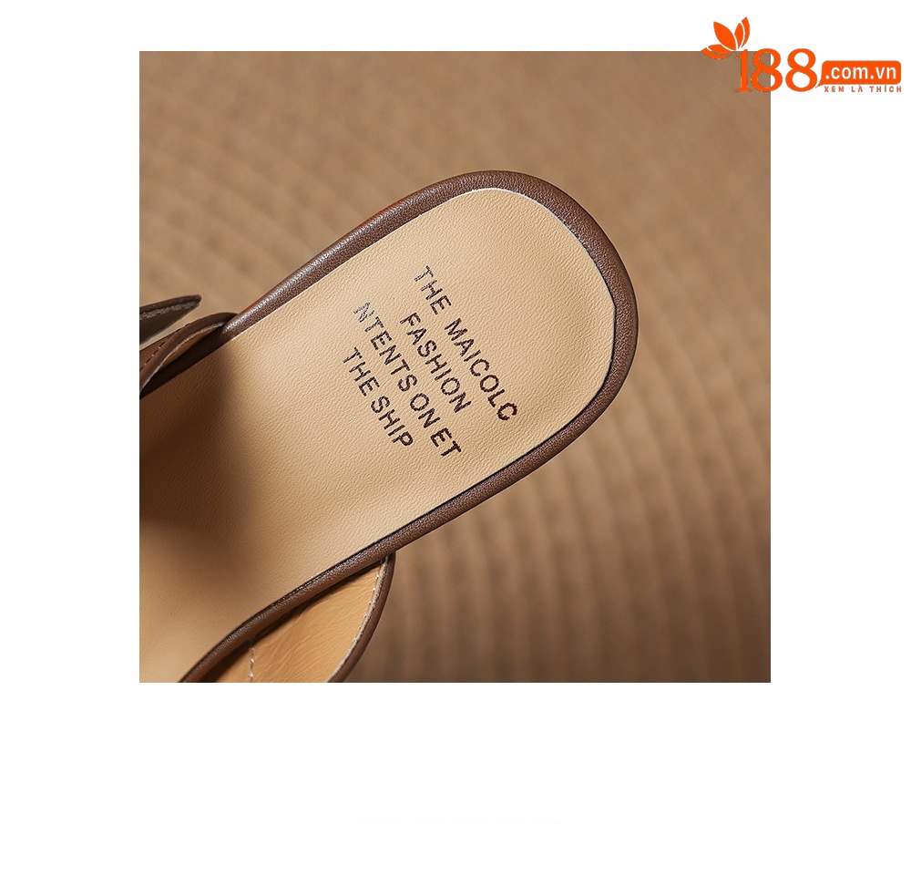 Sandal nữ quai ngang mũi vuông gót 5 cm phối màu — màu trắng ngà chi tiết 12