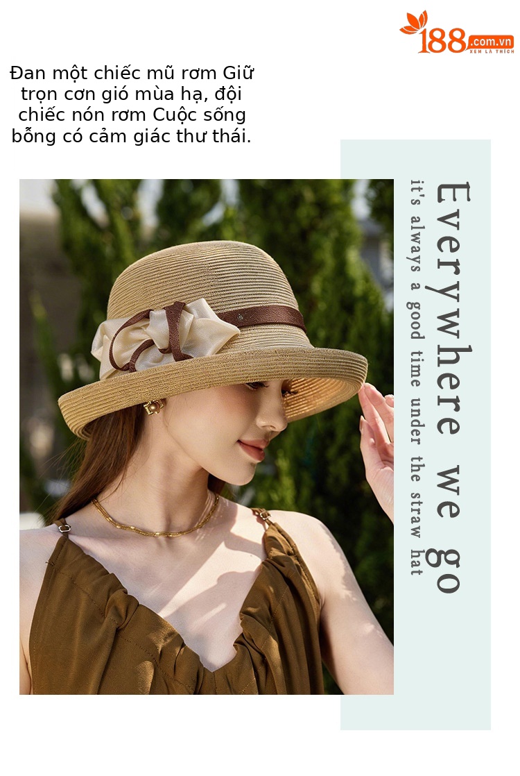Nón rộng vành nữ đi biển phong cách Hàn Quốc, che nắng du lịch — màu be chi tiết 5