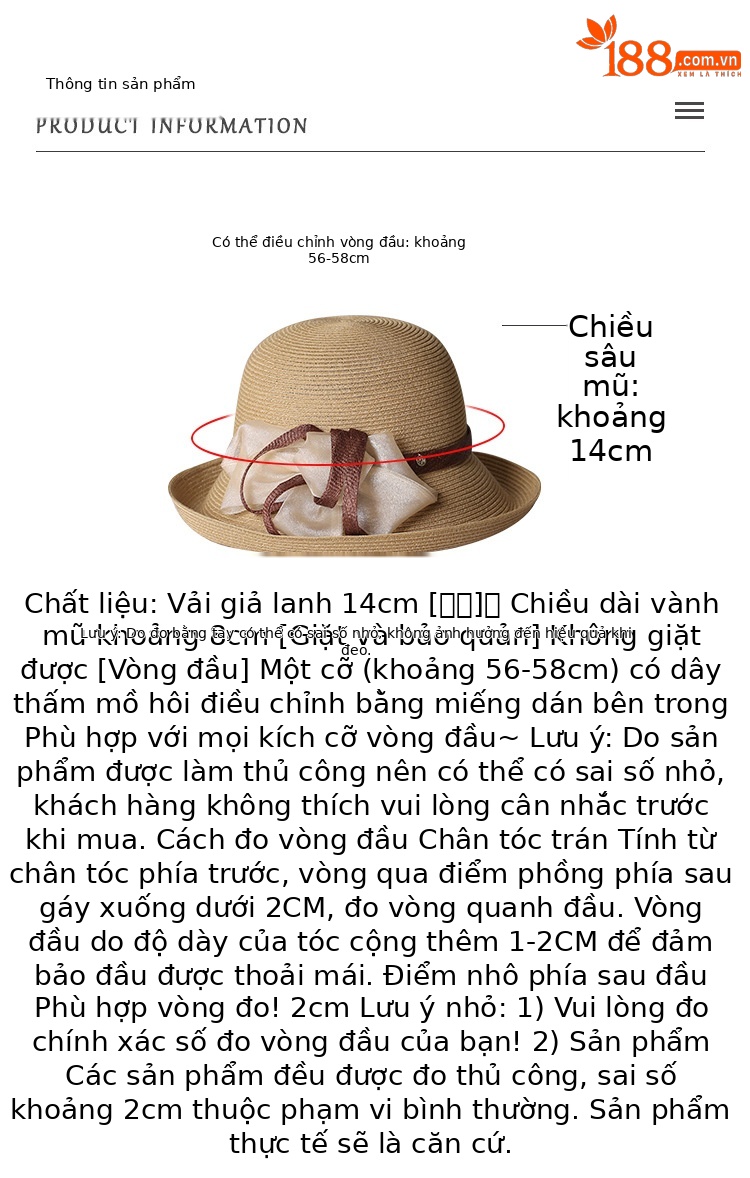 Nón rộng vành nữ đi biển phong cách Hàn Quốc, che nắng du lịch — màu be chi tiết 2