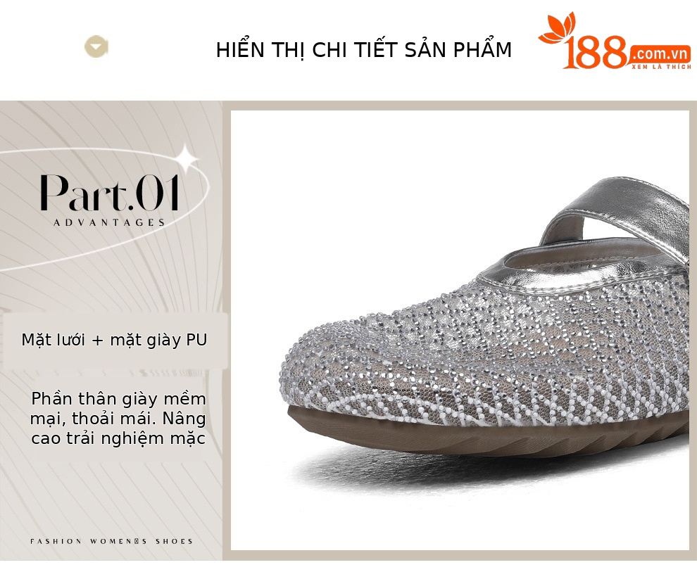 Dép Mary Jane nữ quai ngang có khóa, mũi trùm lưới bạc thoáng mát — 6076 Bạc, 6076 Vàng chi tiết 21