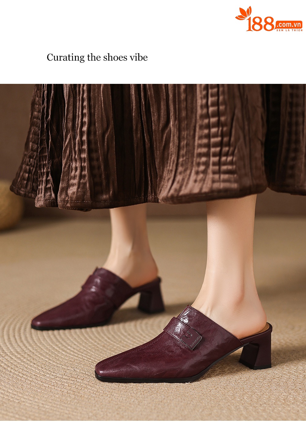 Dép sandal cao gót nữ mũi nhọn quai ngang da dê gót thô 5 cm — đen chi tiết 11