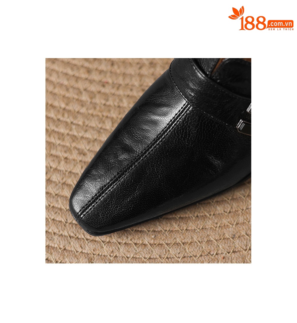 Dép sandal cao gót nữ mũi nhọn quai ngang da dê gót thô 5 cm — đen chi tiết 12