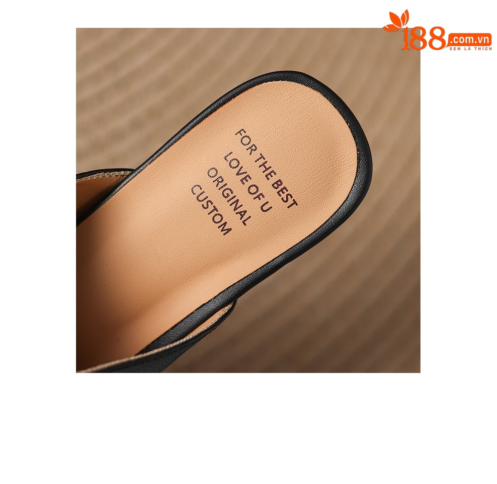 Dép sandal cao gót nữ mũi nhọn quai ngang da dê gót thô 5 cm — đen chi tiết 15